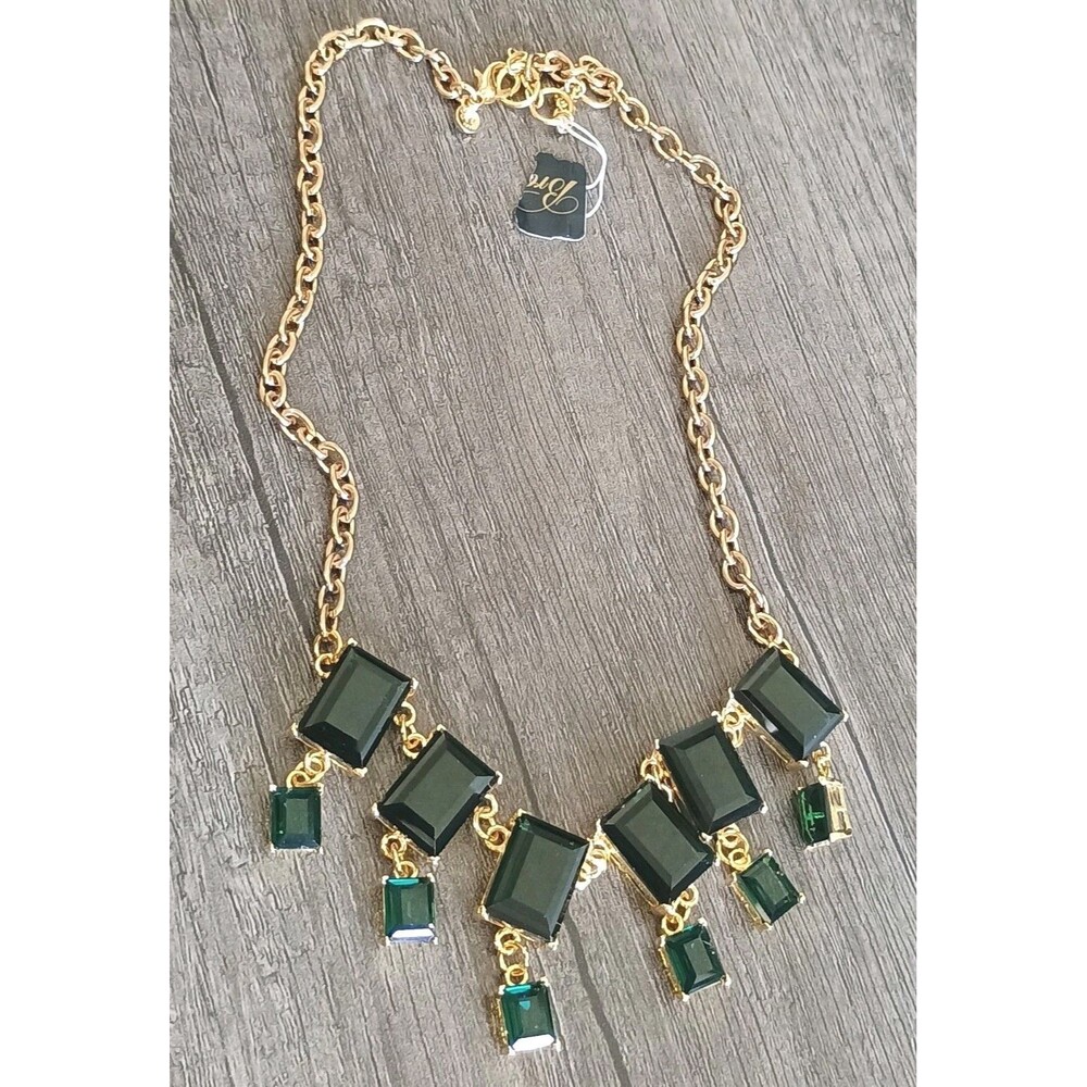 Brooks Brothers Emerald Green Rhinestone Gold Tone Necklace